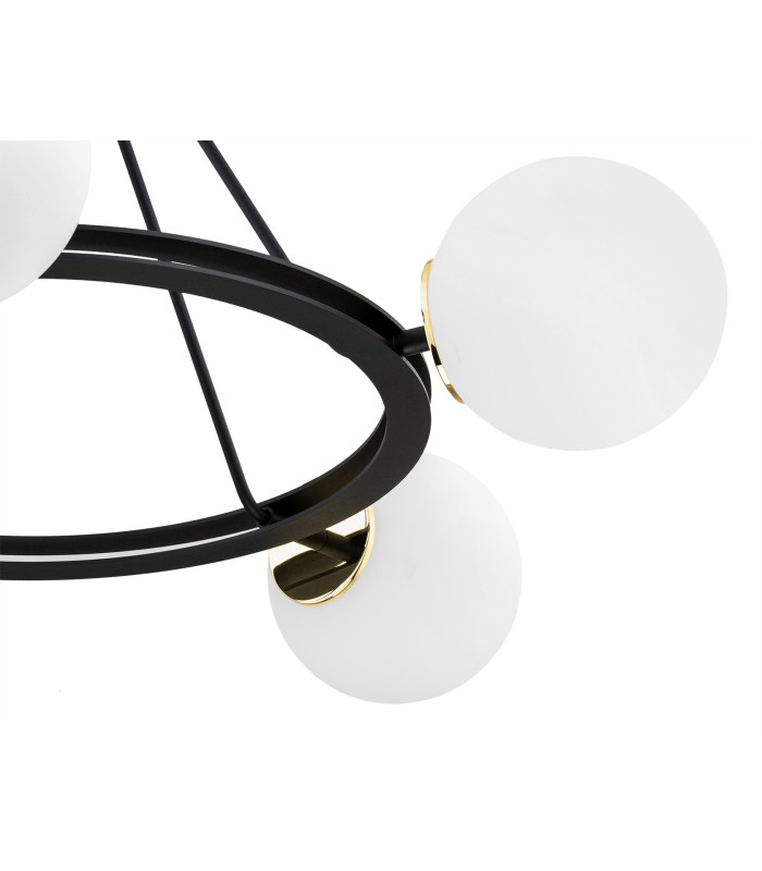 Amalfi Globe Pendant Ceiling 5 Light Opal Matt Black Structure Brass Elements-5