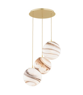 Aruba Cluster Pendant Ceiling 3 Light White-Brown (Marble Colour) Brushed Brass-1