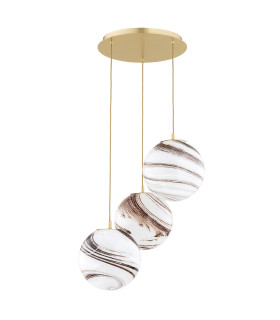 Aruba Cluster Pendant Ceiling 3 Light White-Brown (Marble Colour) Brushed Brass-2