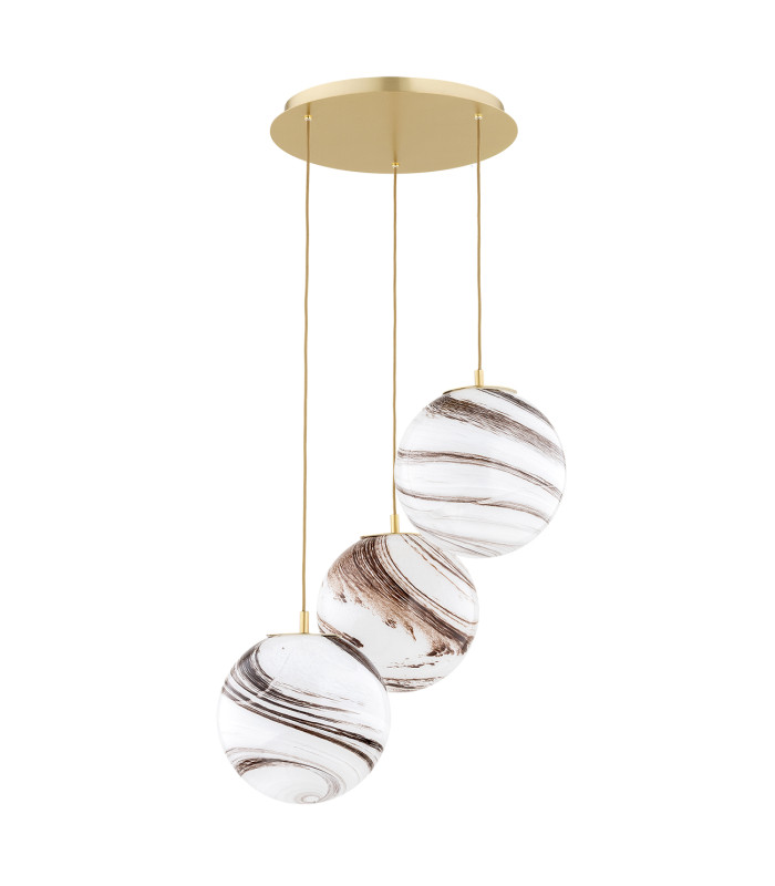 Aruba Cluster Pendant Ceiling 3 Light White-Brown (Marble Colour) Brushed Brass-2