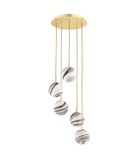 Aruba Cluster Pendant Ceiling 5 Light White-Brown (Marble Colour) Brushed Brass-2