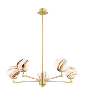 Aruba Multi Arm Pendant Ceiling 5 Light White-Brown (Marble Colour) Brushed Brass-1