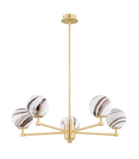 Aruba Multi Arm Pendant Ceiling 5 Light White-Brown (Marble Colour) Brushed Brass-2