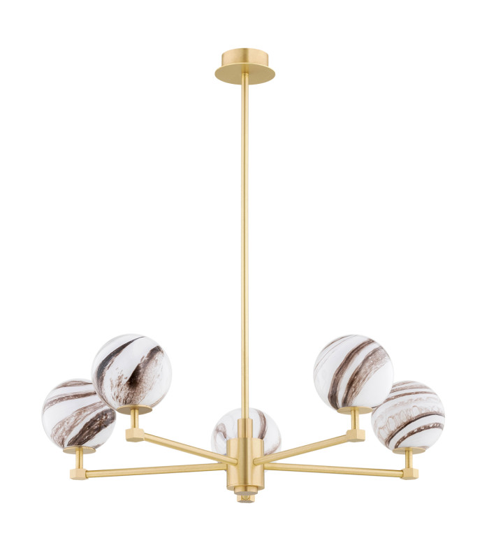 Aruba Multi Arm Pendant Ceiling 5 Light White-Brown (Marble Colour) Brushed Brass-2