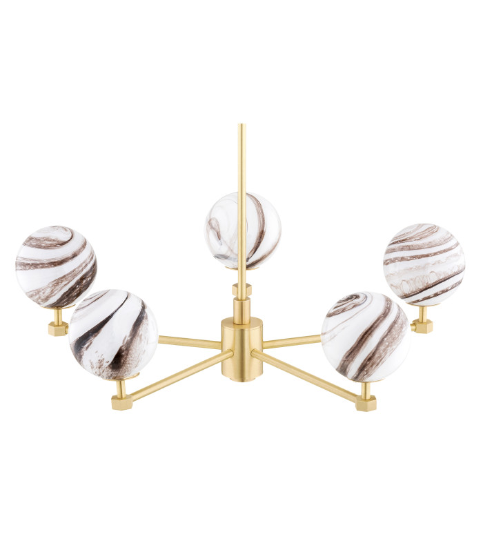 Aruba Multi Arm Pendant Ceiling 5 Light White-Brown (Marble Colour) Brushed Brass-4