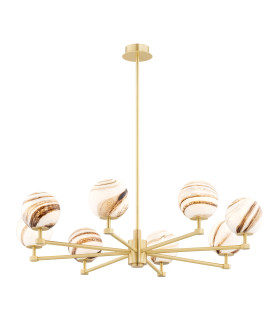 Aruba Multi Arm Pendant Ceiling 8 Light White-Brown (Marble Colour) Brushed Brass-1
