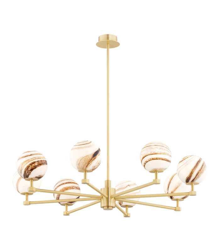 Aruba Multi Arm Pendant Ceiling 8 Light White-Brown (Marble Colour) Brushed Brass-1