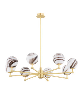 Aruba Multi Arm Pendant Ceiling 8 Light White-Brown (Marble Colour) Brushed Brass-2