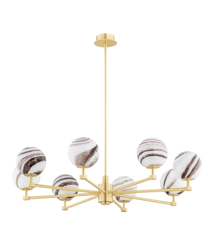 Aruba Multi Arm Pendant Ceiling 8 Light White-Brown (Marble Colour) Brushed Brass-2