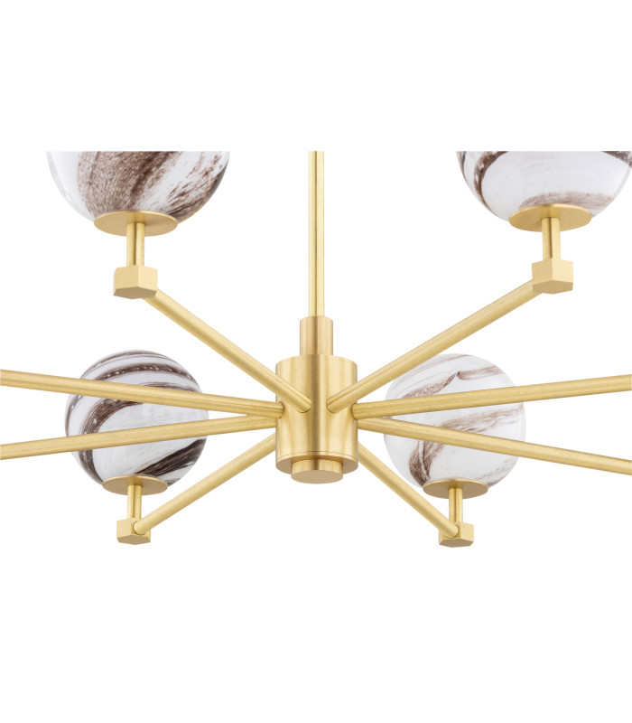 Aruba Multi Arm Pendant Ceiling 8 Light White-Brown (Marble Colour) Brushed Brass-4