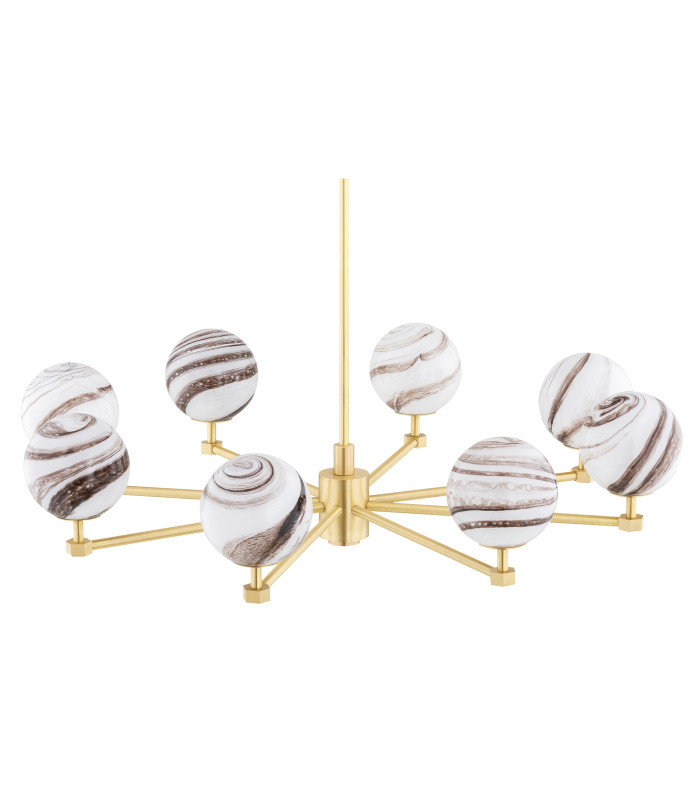Aruba Multi Arm Pendant Ceiling 8 Light White-Brown (Marble Colour) Brushed Brass-5