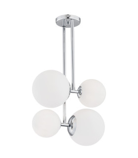 Aspen Globe Pendant Ceiling 4 Light Opal Matt Chrome-1