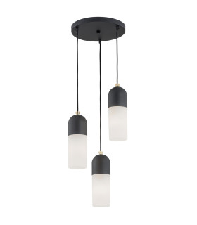 Burgos Cluster Pendant Ceiling 3 Light Opal Matt Black Structure Brass Elements-1
