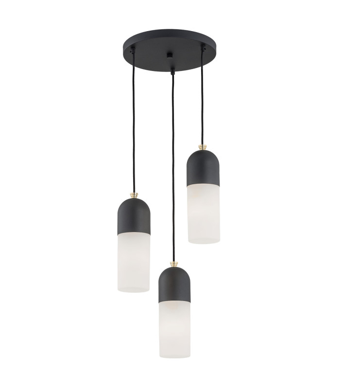 Burgos Cluster Pendant Ceiling 3 Light Opal Matt Black Structure Brass Elements-1