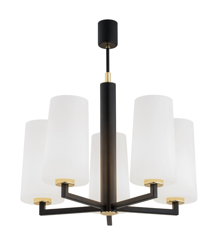 Camelot Plus Multi Arm Pendant Ceiling 5 Light Opal Matt Black Matt