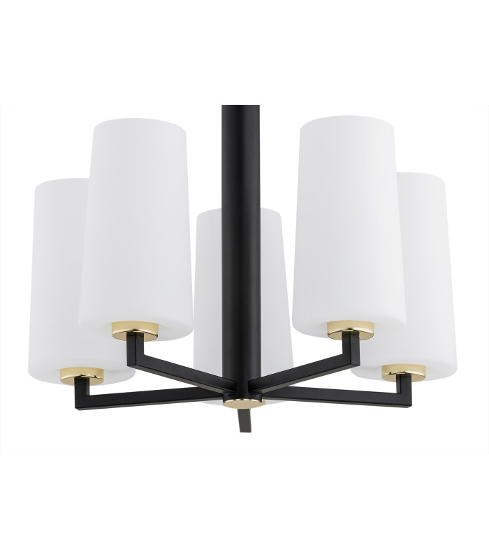 Camelot Plus Multi Arm Pendant Ceiling 5 Light Opal Matt Black Matt