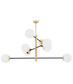 Cameron Globe Pendant Ceiling 8 Light Opal Matt Black Structure Brass Steel-1