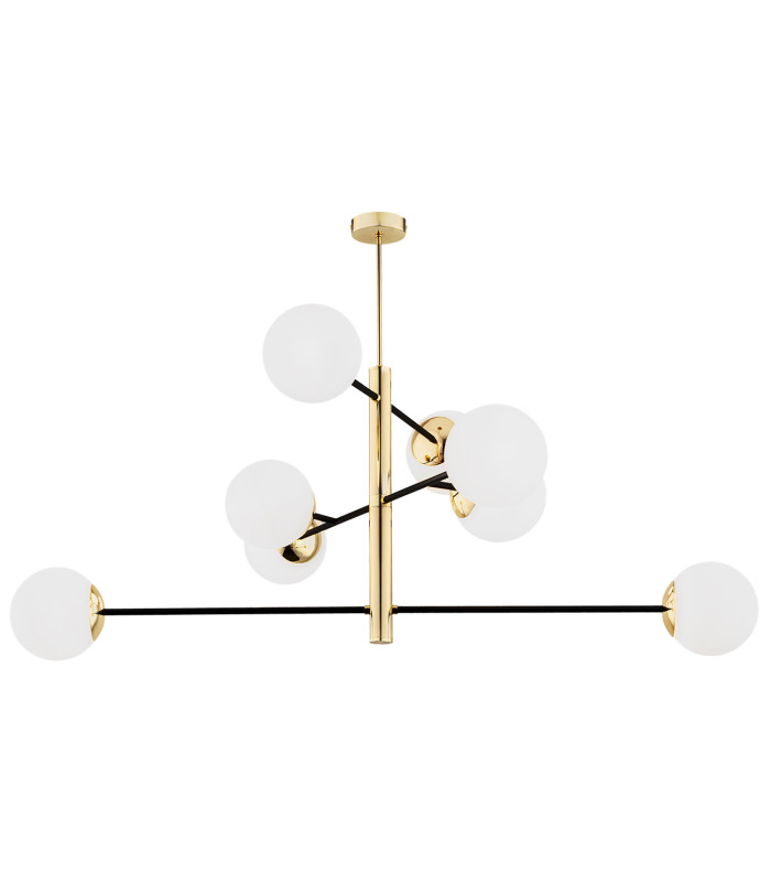 Cameron Globe Pendant Ceiling 8 Light Opal Matt Black Structure Brass Steel-1