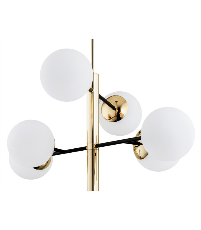 Cameron Globe Pendant Ceiling 8 Light Opal Matt Black Structure Brass Steel-2