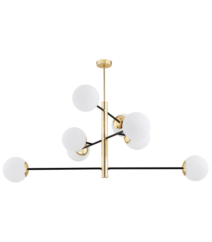 Cameron Globe Pendant Ceiling 8 Light Opal Matt Black Structure Brass Steel-3