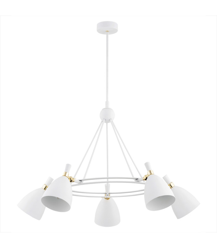 Charlotte Multi Arm Pendant Ceiling 5 Light White Structure Brass Elements-2