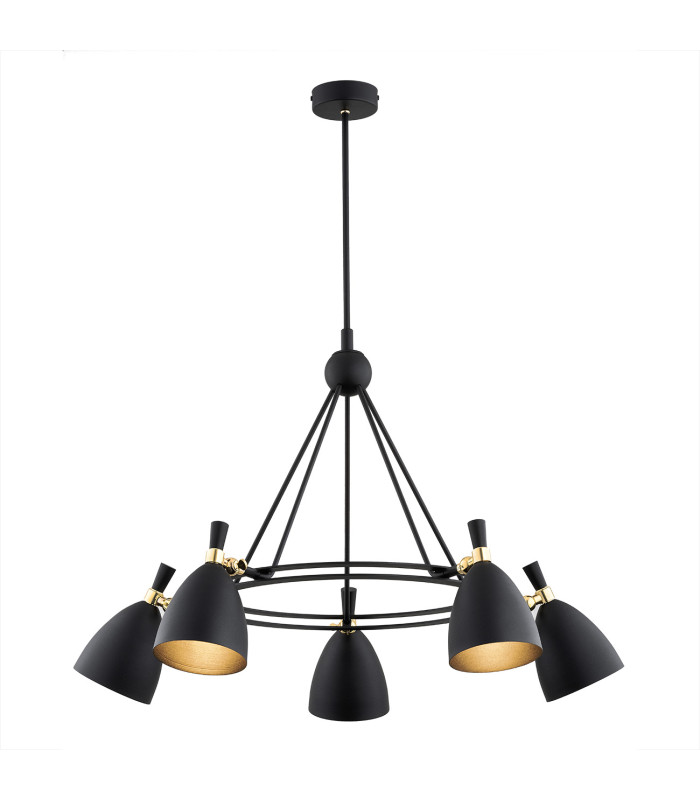Charlotte Multi Arm Pendant Ceiling 5 Light Black Structure Brass Elements-1