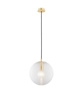 Evans Globe Pendant Ceiling Light Transparent Brushed Brass (Horizontaly Fluted Glass)-1