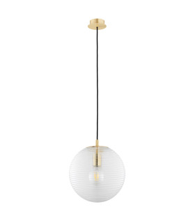 Evans Globe Pendant Ceiling Light Transparent Brushed Brass (Horizontaly Fluted Glass)-2