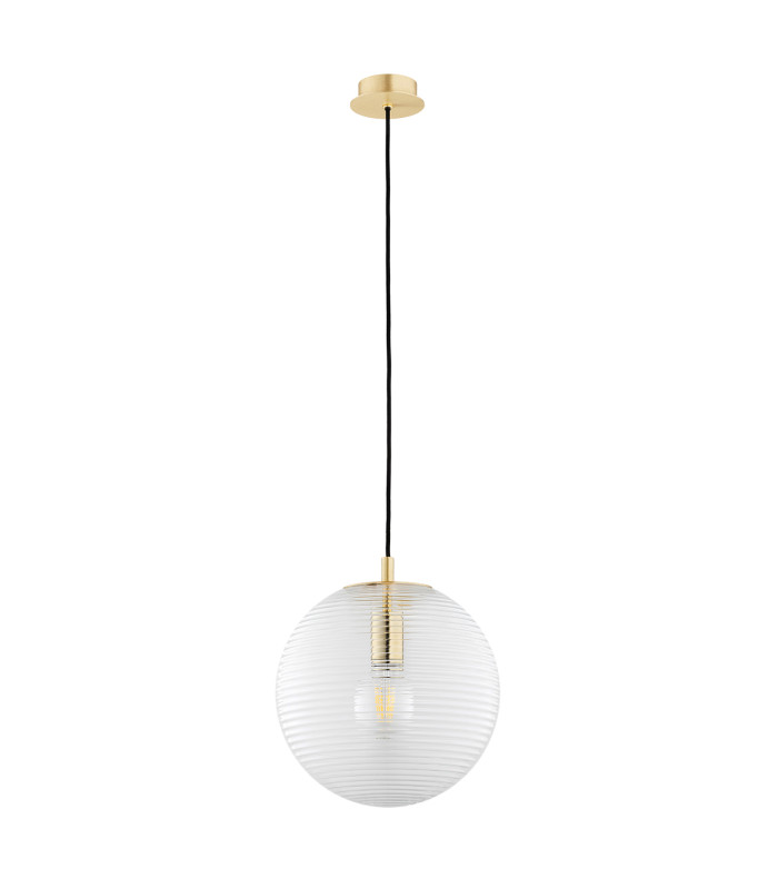 Evans Globe Pendant Ceiling Light Transparent Brushed Brass (Horizontaly Fluted Glass)-2
