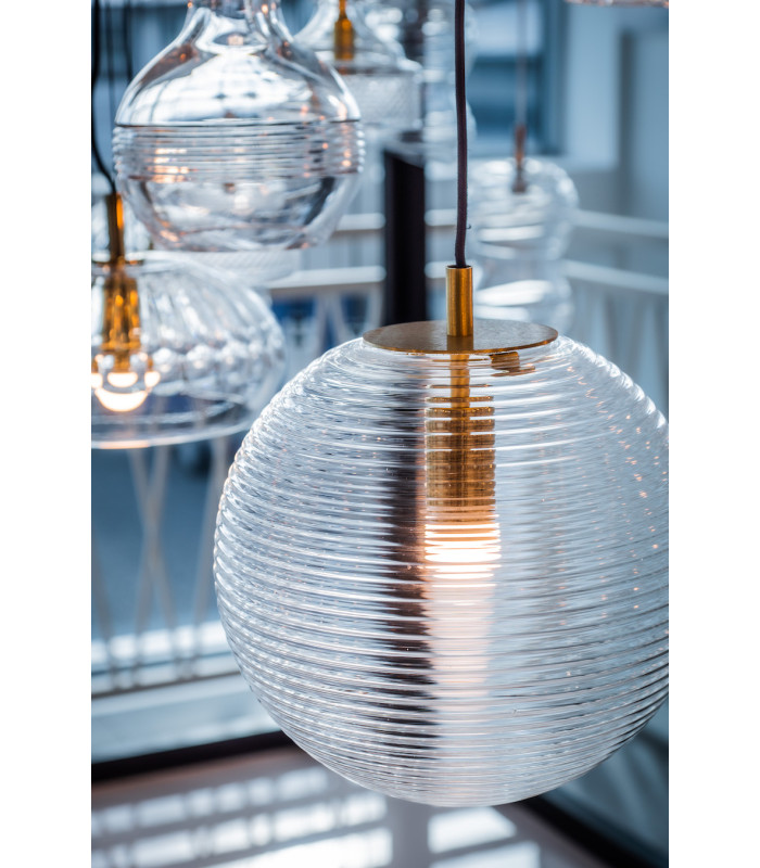 Evans Globe Pendant Ceiling Light Transparent Brushed Brass (Horizontaly Fluted Glass)-4