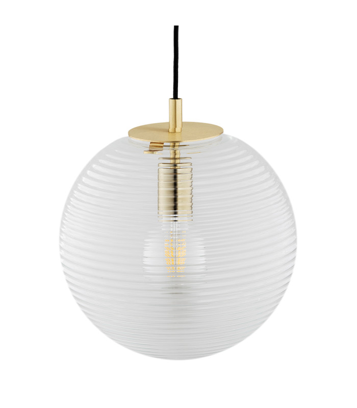 Evans Globe Pendant Ceiling Light Transparent Brushed Brass (Horizontaly Fluted Glass)-5