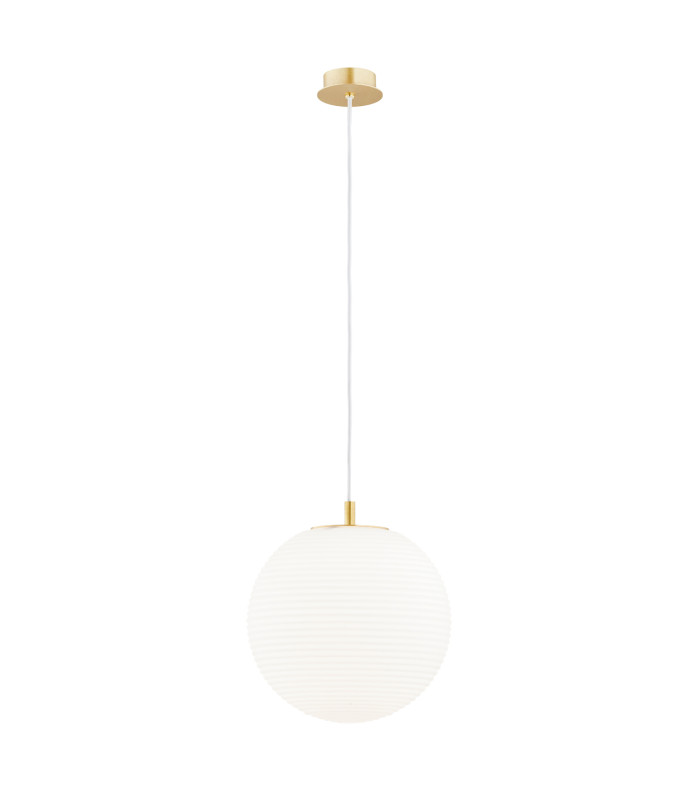 Evans Globe Pendant Ceiling Light Opal Matt Brushed Brass (Horizontaly Fluted Glass)-1