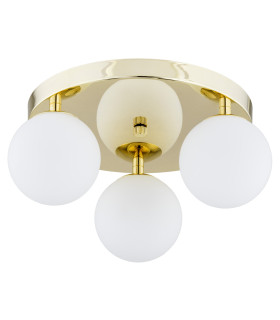 Flavio Globe Ceiling 3 Light Brass Steel Glass Opal Matt IP44-1