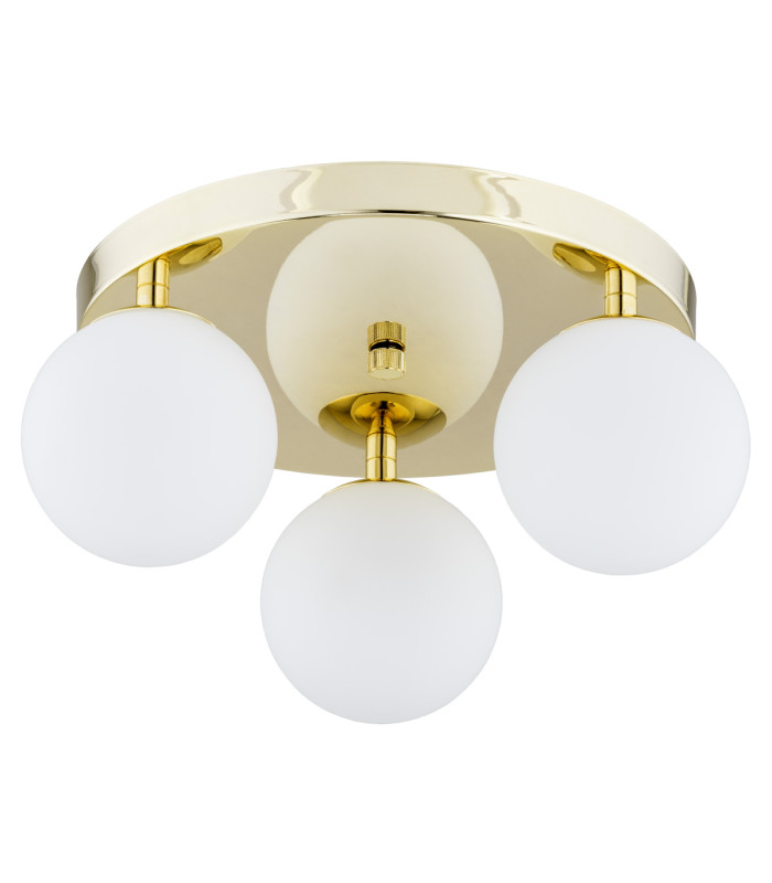 Flavio Globe Ceiling 3 Light Brass Steel Glass Opal Matt IP44-1