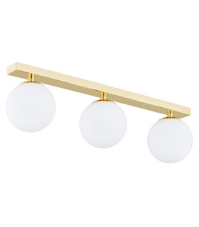 Flavio Globe Bar Ceiling 3 Light Brass Steel Glass Opal Matt IP44-1