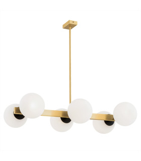 Freemont Globe Pendant Ceiling 6 Light Opal Matt Brushed Brass-1