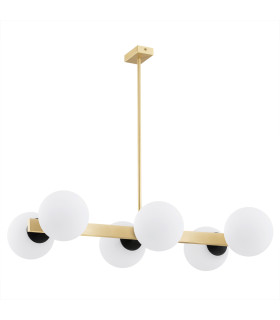 Freemont Globe Pendant Ceiling 6 Light Opal Matt Brushed Brass-2