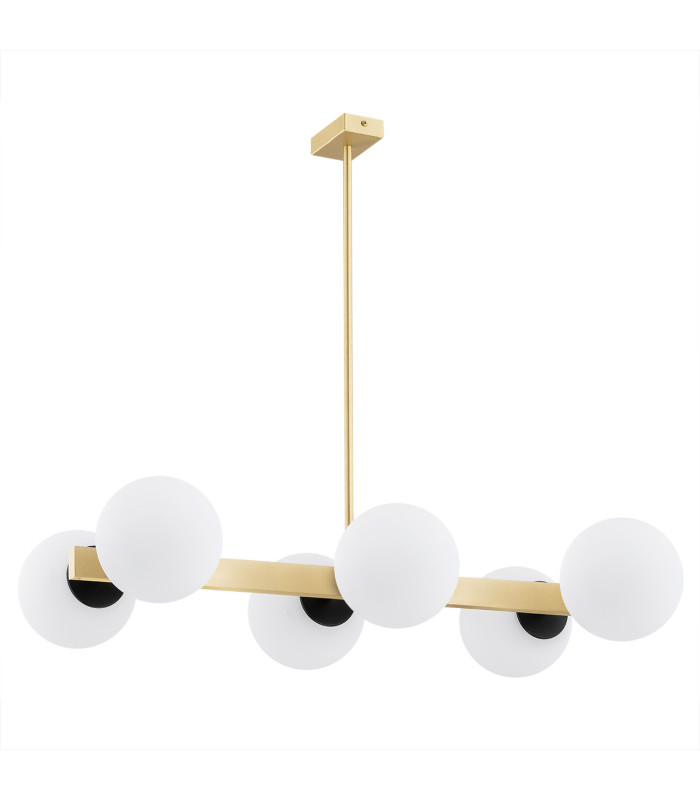 Freemont Globe Pendant Ceiling 6 Light Opal Matt Brushed Brass-2