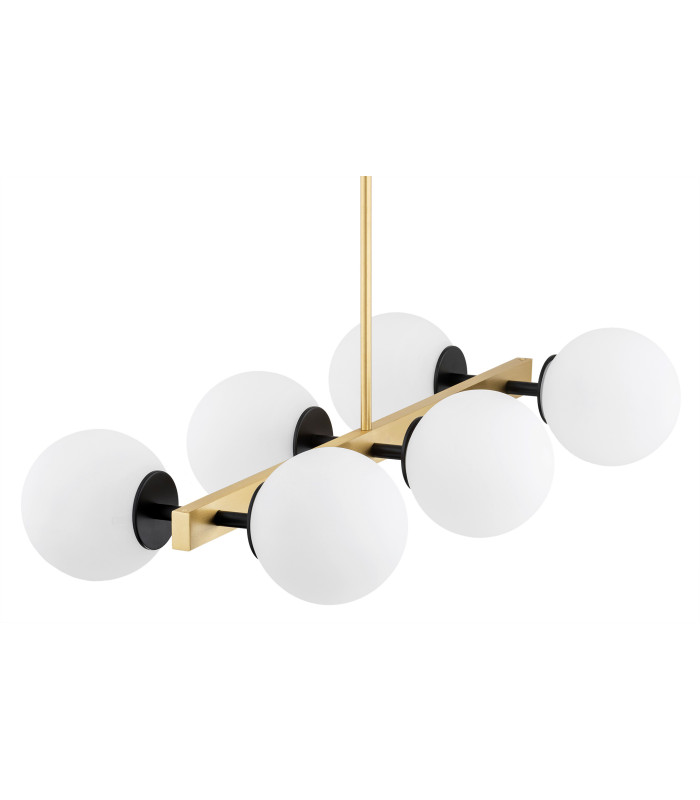 Freemont Globe Pendant Ceiling 6 Light Opal Matt Brushed Brass-3