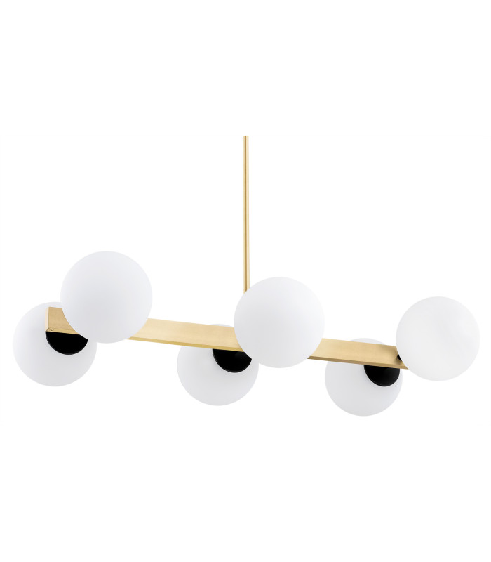 Freemont Globe Pendant Ceiling 6 Light Opal Matt Brushed Brass-4