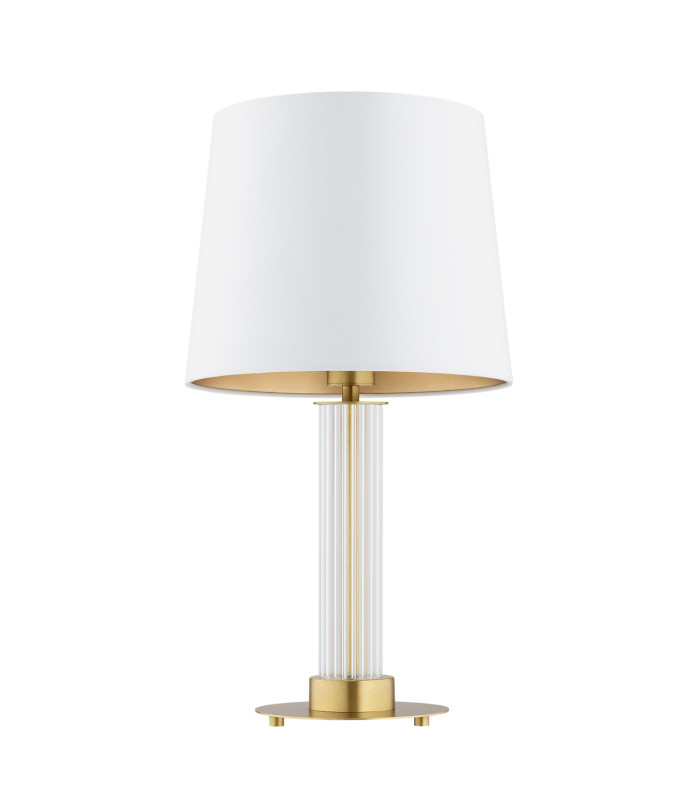 Hampton Table Lamp With Round Tapered Shade Creamy (Gold Inside) Transparent (Fluted) Brushed Brass-2