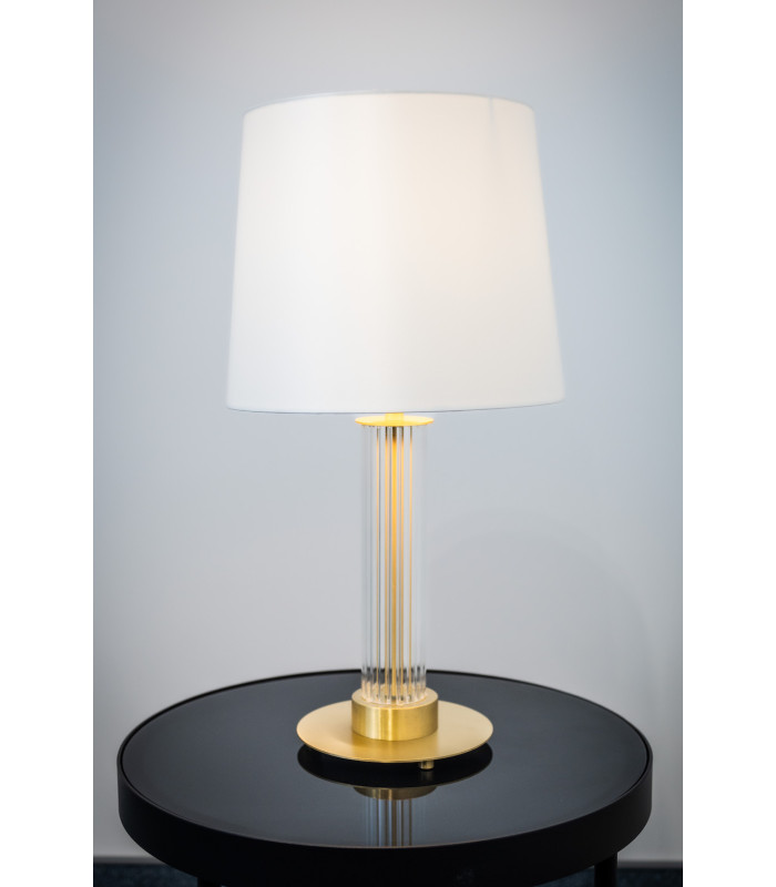 Hampton Table Lamp With Round Tapered Shade Creamy (Gold Inside) Transparent (Fluted) Brushed Brass-4