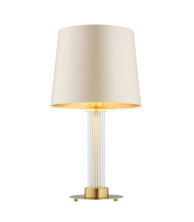 Hampton Table Lamp With Round Tapered Shade Beige (Gold Inside) Transparent (Fluted) Brushed Brass-1