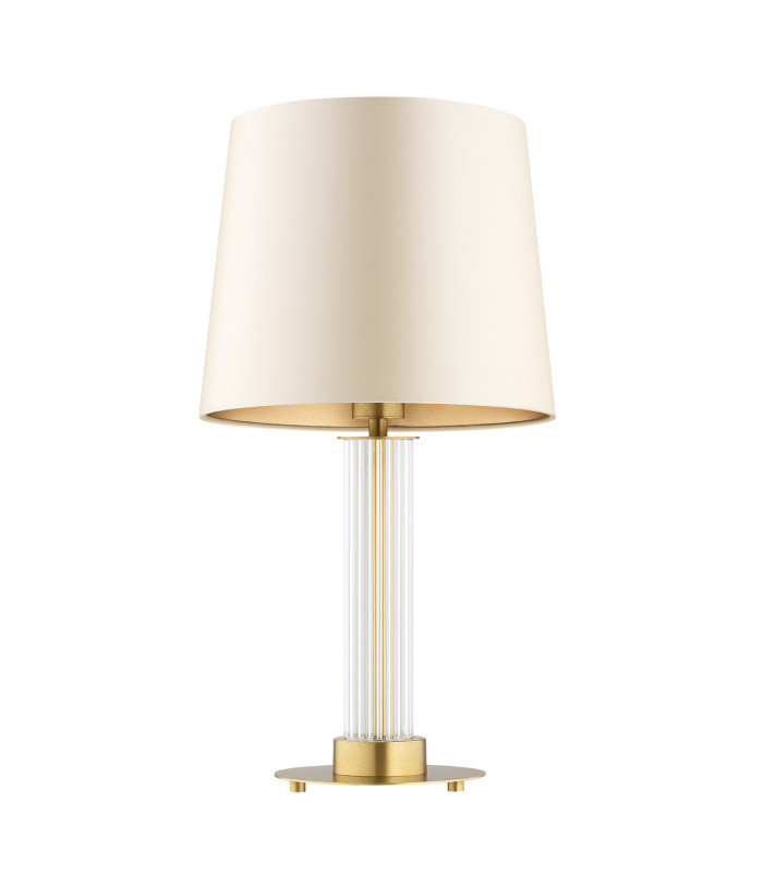 Hampton Table Lamp With Round Tapered Shade Beige (Gold Inside) Transparent (Fluted) Brushed Brass-2