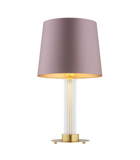 Hampton Table Lamp With Round Tapered Shade Dirty Pink (Gold Inside) Transparent (Fluted) Brushed Brass-1