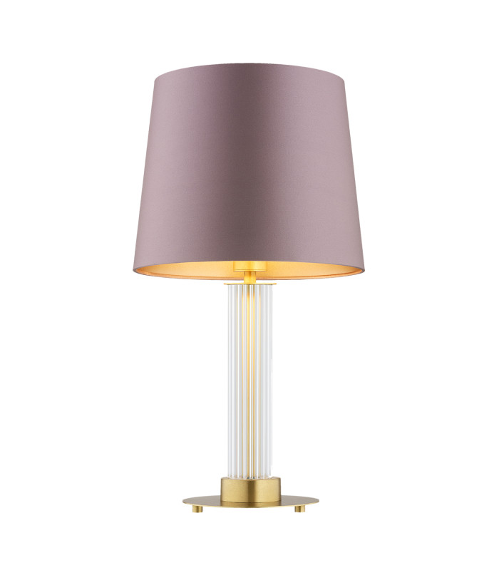 Hampton Table Lamp With Round Tapered Shade Dirty Pink (Gold Inside) Transparent (Fluted) Brushed Brass-1