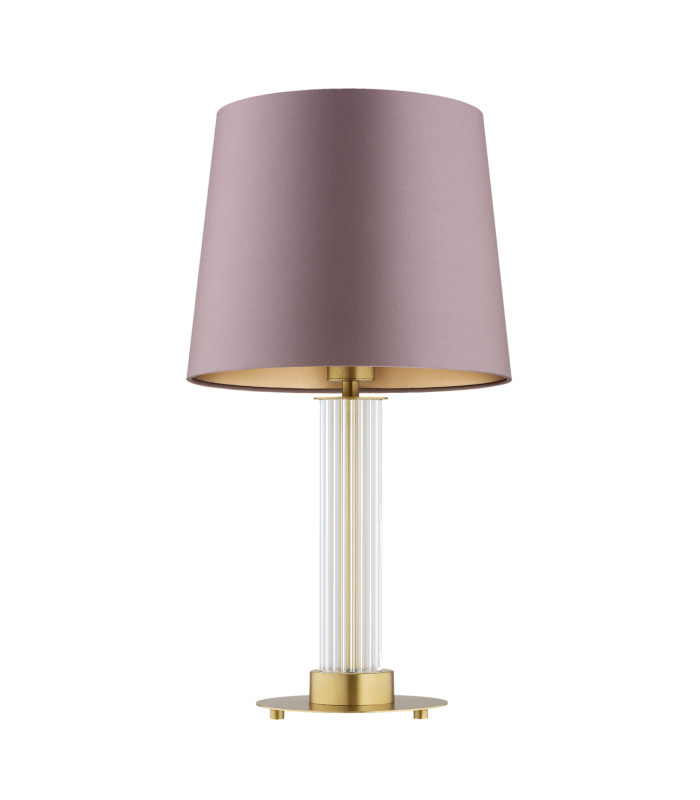 Hampton Table Lamp With Round Tapered Shade Dirty Pink (Gold Inside) Transparent (Fluted) Brushed Brass-2