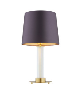 Hampton Table Lamp With Round Tapered Shade Plum Purple (Gold Inside) Transparent (Fluted) Brushed Brass-1