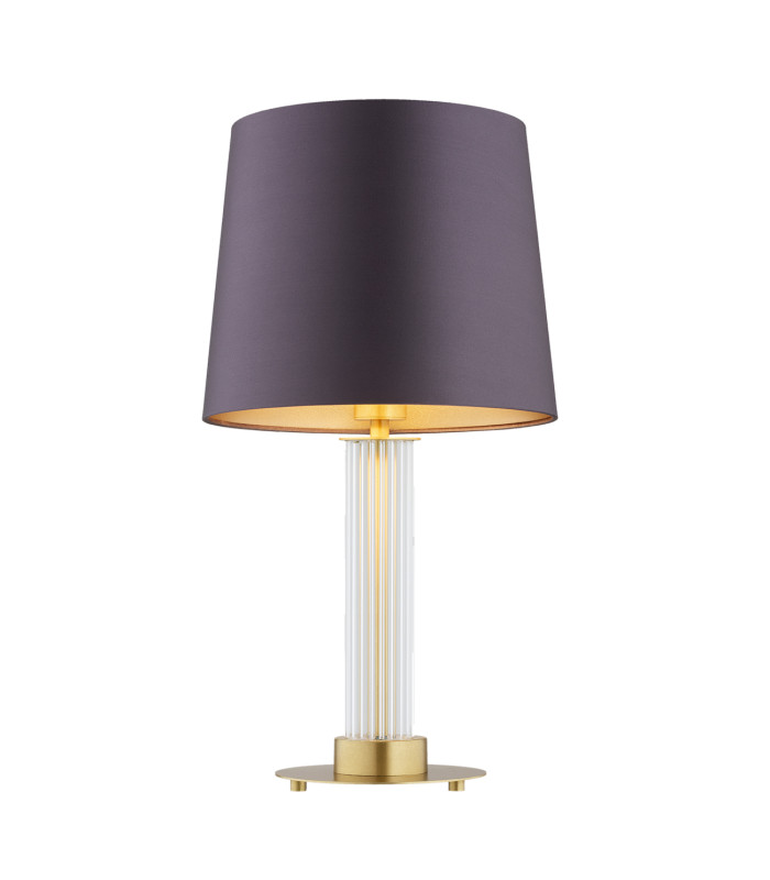 Hampton Table Lamp With Round Tapered Shade Plum Purple (Gold Inside) Transparent (Fluted) Brushed Brass-1