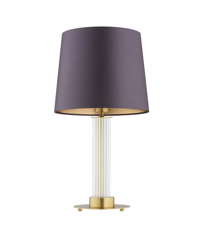 Hampton Table Lamp With Round Tapered Shade Plum Purple (Gold Inside) Transparent (Fluted) Brushed Brass-2